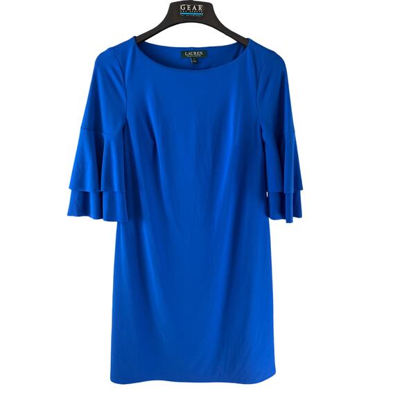 Lauren Ralph Lauren Size 4 Cobalt Blue Flutter Bell Sleeve Knee Length Dress - Picture 1 of 5